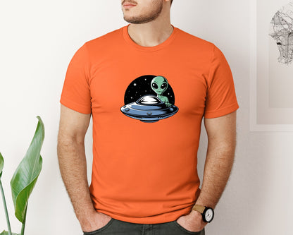 brand:Bella Canvas|color:Orange|Retro Vintage Ufo Alien T Shirt Design 4 Graphic T-Shirt