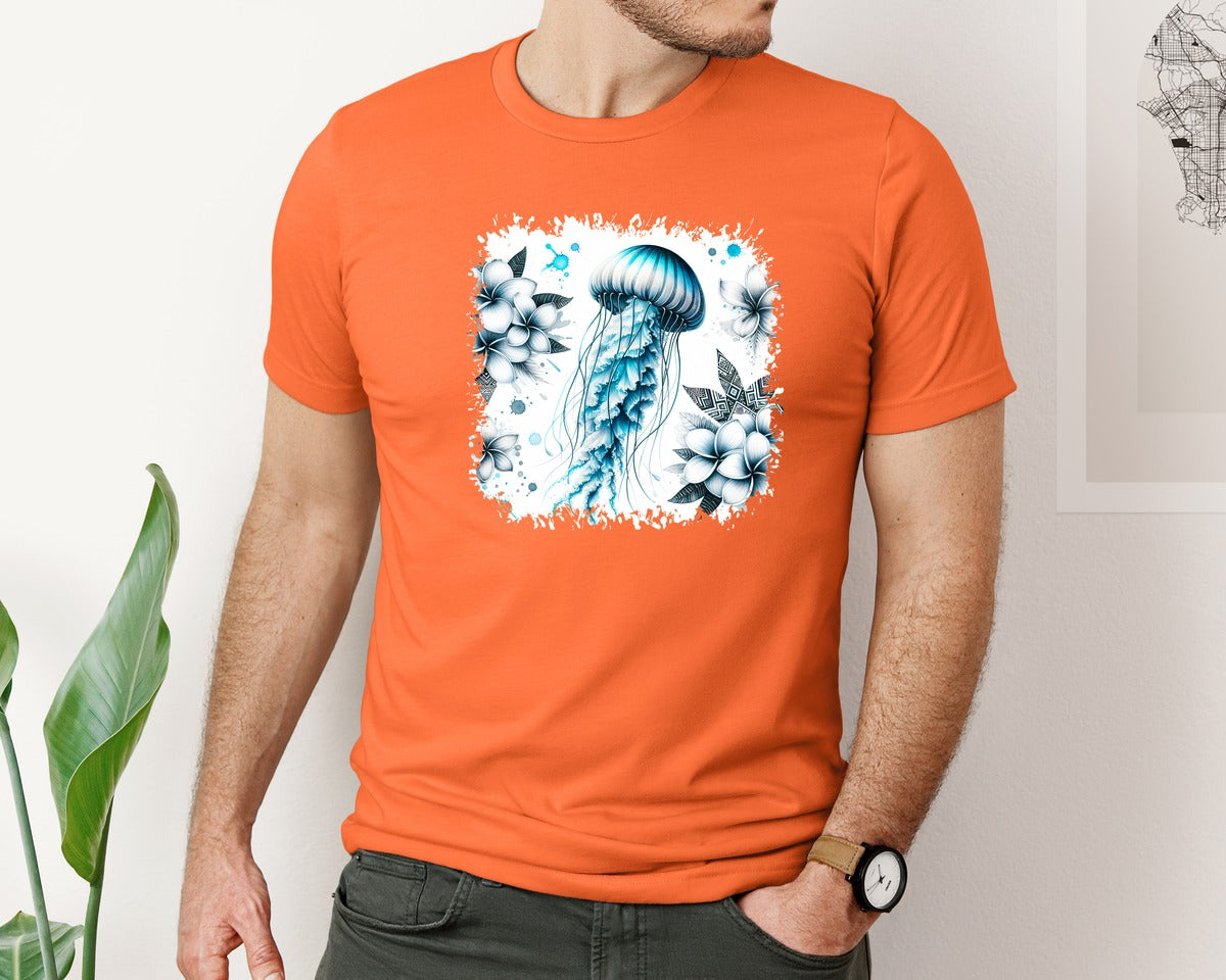 brand:Bella Canvas|color:Orange|Jellyfish Tropical Square Tshirt Graphic T-Shirt