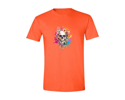 brand:Generic|color:Orange|Floral Skull Watercolor Skull Shirt Graphic T-Shirt