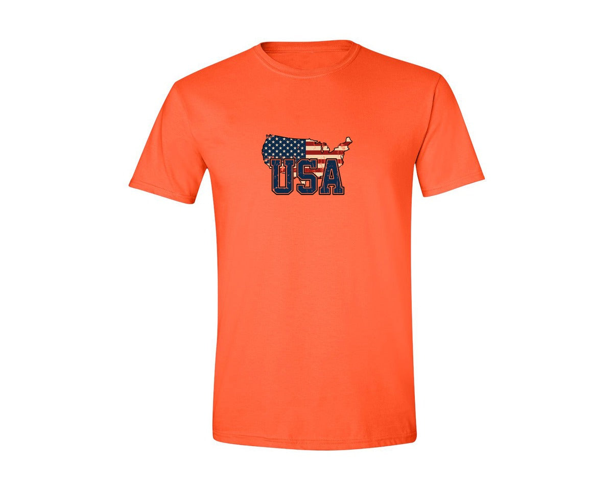 brand:Generic|color:Orange|America Usa Map 4Th Of July Patriotic Graphic T-Shirt