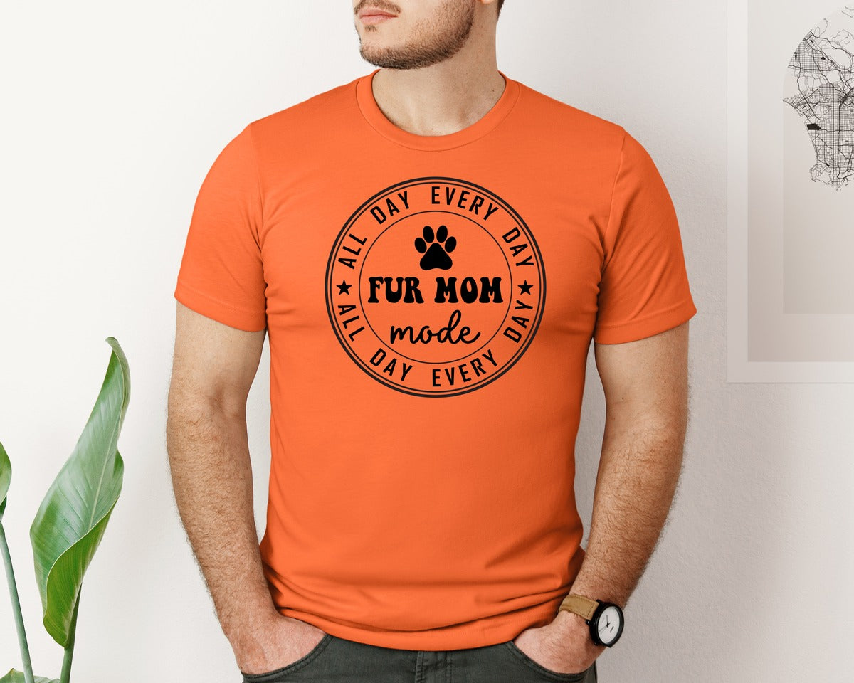 brand:Bella Canvas|color:Orange|Fur Mom Funny Dog Mom Shirt Graphic T-Shirt
