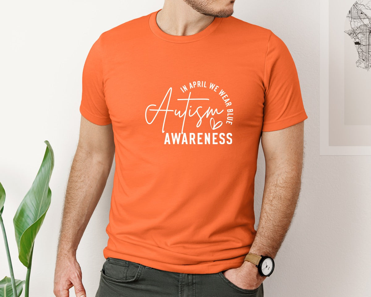 brand:Bella Canvas|color:Orange|Autism Awareness In April We Wear Blue 8 Graphic T-Shirt