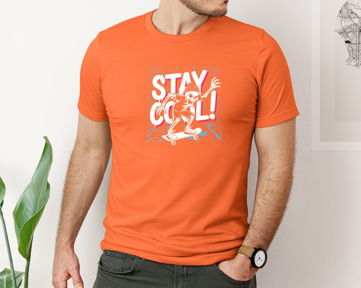 brand:Bella Canvas|color:Orange|Skateboarding Skeleton Stay Cool Graphic T-Shirt