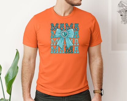 brand:Bella Canvas|color:Orange|Trendy Mama Leopard Print Bow 3 Graphic T-Shirt