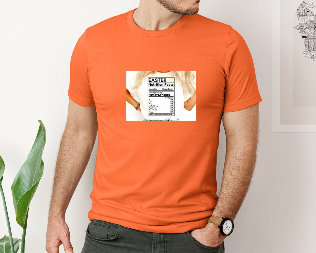 brand:Bella Canvas|color:Orange|Easter Nutrition Facts Easter 2 Graphic T-Shirt