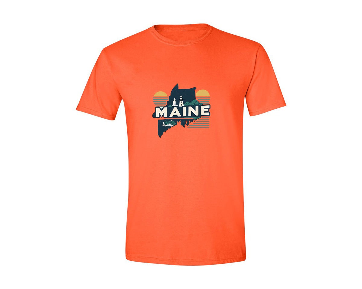 brand:Generic|color:Orange|Maine State Map 2 Graphic T-Shirt