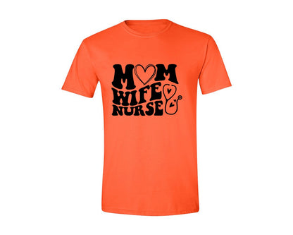 brand:Generic|color:Orange|Mom Wife Nurse Wavy Graphic T-Shirt
