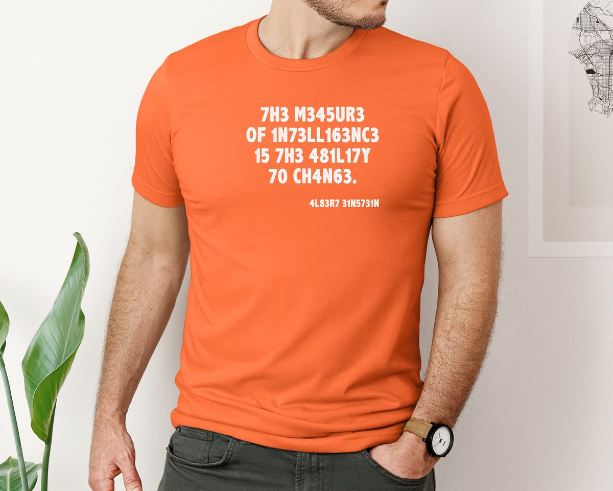 brand:Bella Canvas|color:Orange|Einstein The Measure Of Intelligence Graphic T-Shirt
