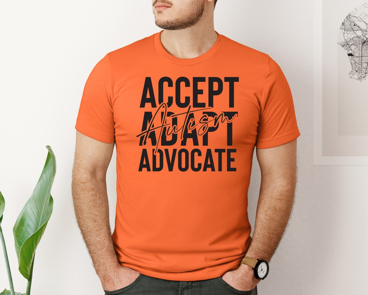 brand:Bella Canvas|color:Orange|Accept Adapt Advocate Autism Graphic T-Shirt