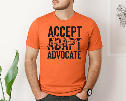 brand:Bella Canvas|color:Orange|Accept Adapt Advocate Autism Graphic T-Shirt