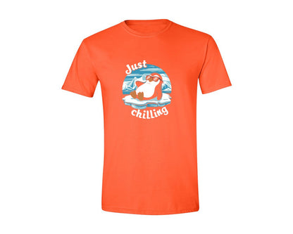 brand:Generic|color:Orange|Just Chilling Penguin Pun Relaxed Vibes Graphic T-Shirt