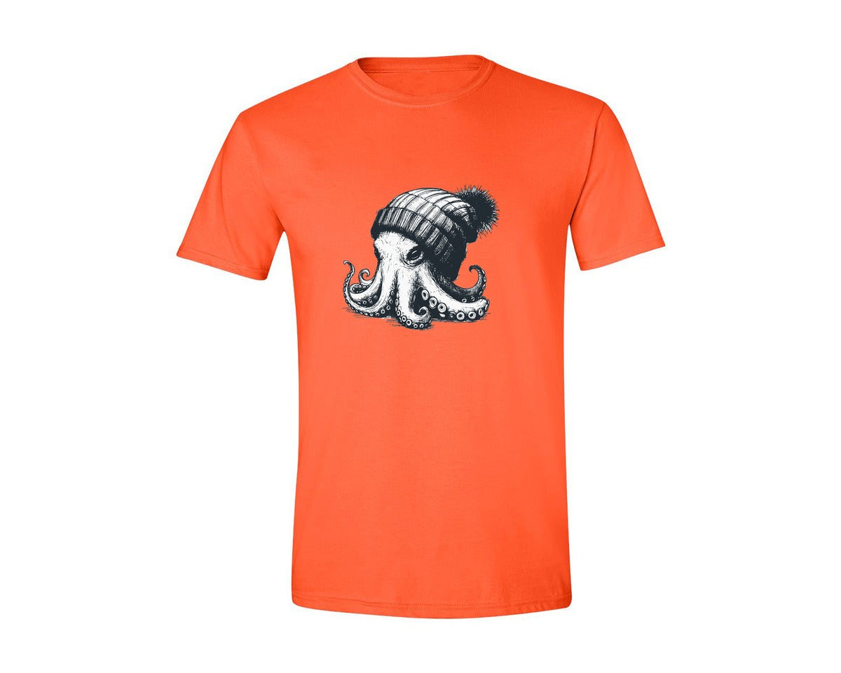 brand:Generic|color:Orange|Octopus Wearing Beanie Retro Shirt Graphic T-Shirt