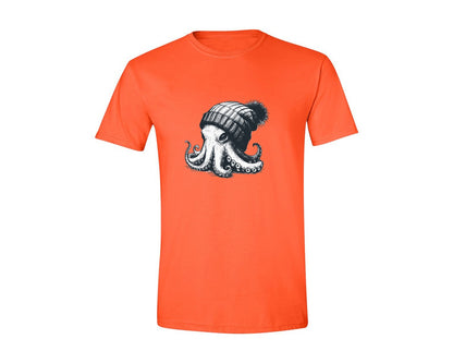 brand:Generic|color:Orange|Octopus Wearing Beanie Retro Shirt Graphic T-Shirt