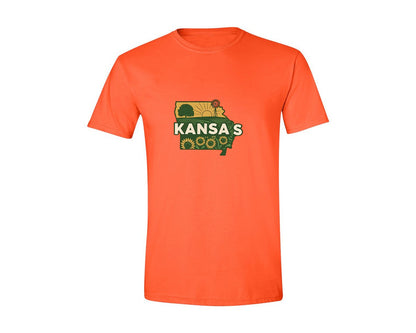 brand:Generic|color:Orange|Kansas State Map 2 Graphic T-Shirt