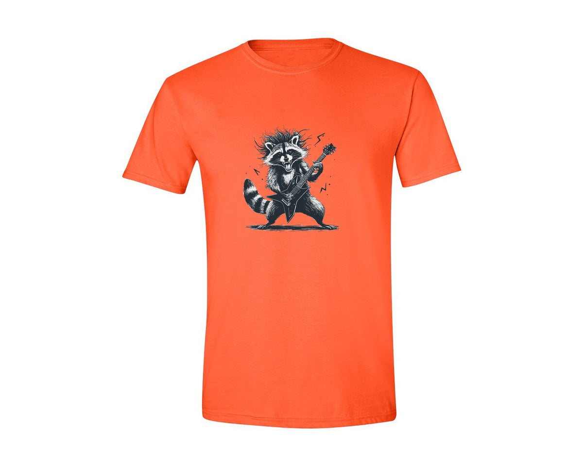 brand:Generic|color:Orange|Raccoon Playing Rock Guitar Graphic T-Shirt