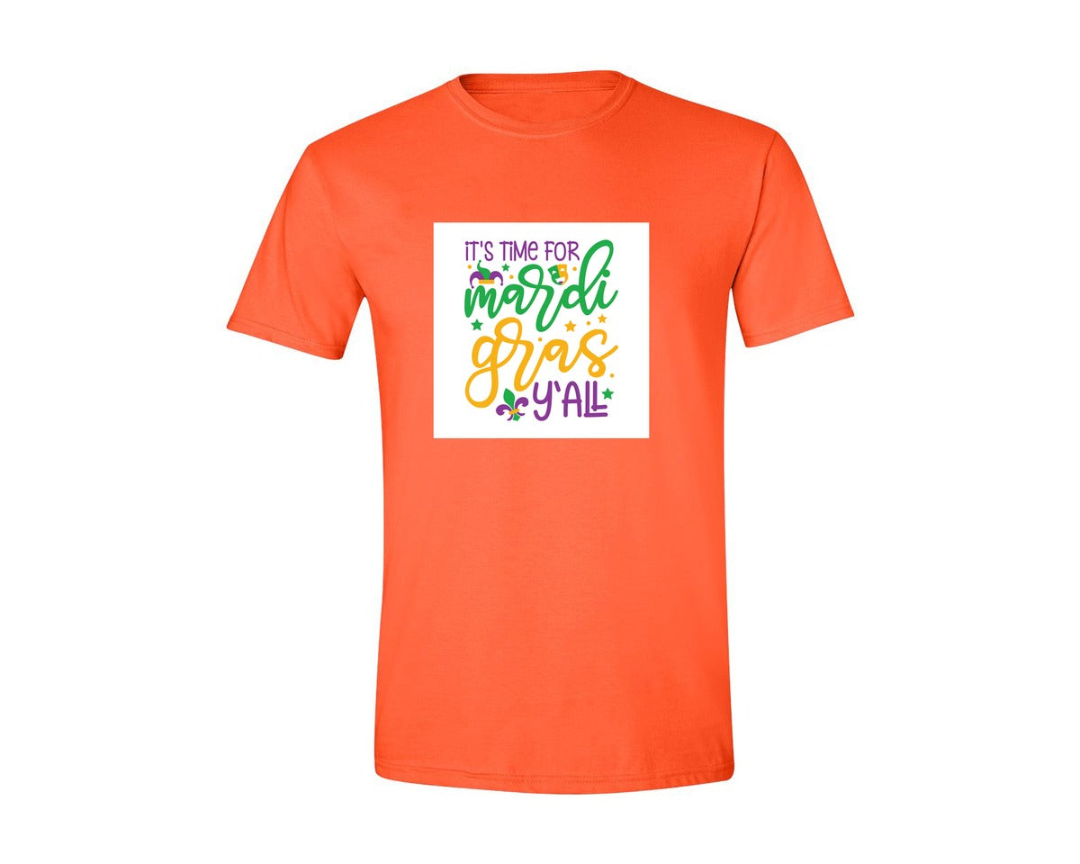 brand:Generic|color:Orange|Its Time For Mardi Gras Yall Graphic T-Shirt