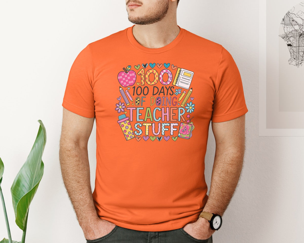 brand:Bella Canvas|color:Orange|100 Days Of School 57 Graphic T-Shirt