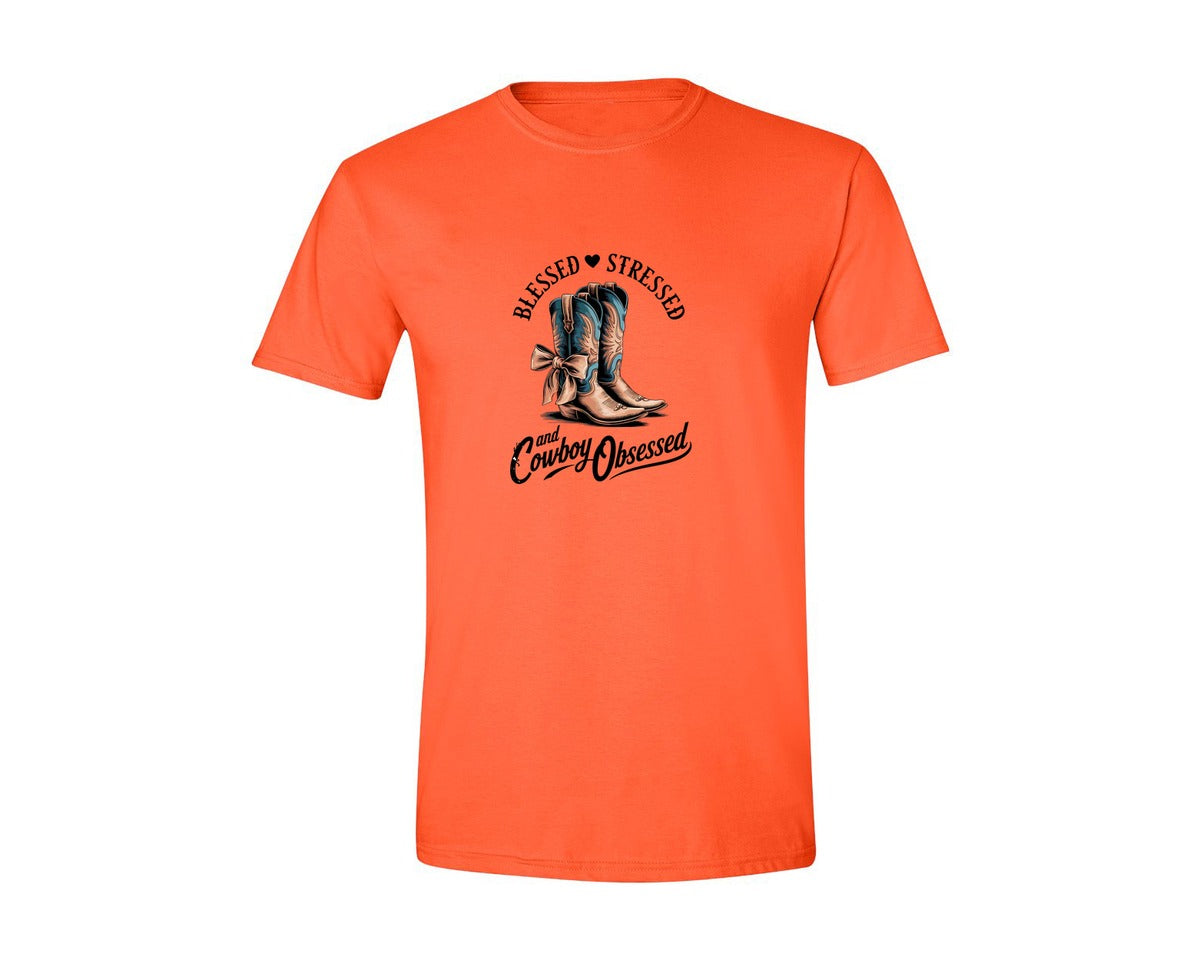 brand:Generic|color:Orange|Blessed Stressed Mom Western Mothers Day 3 Graphic T-Shirt