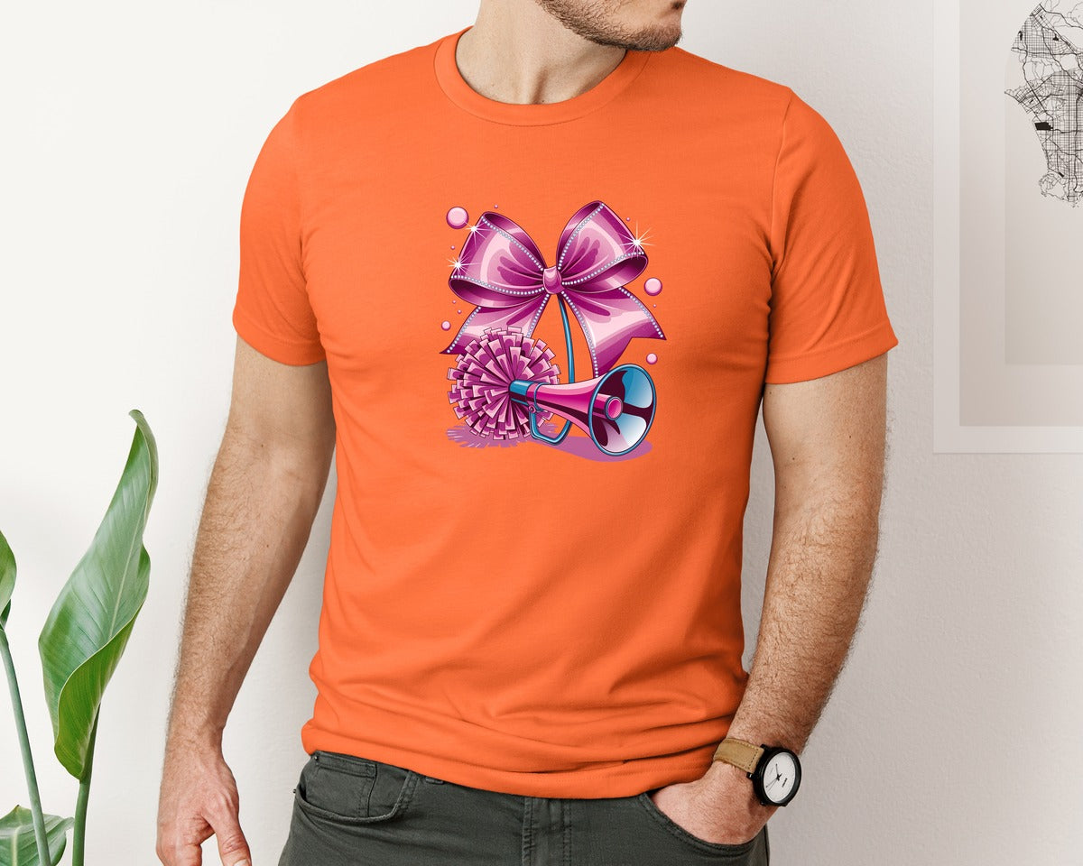 brand:Bella Canvas|color:Orange|Cheerleading Bow Pom Poms Graphic T-Shirt
