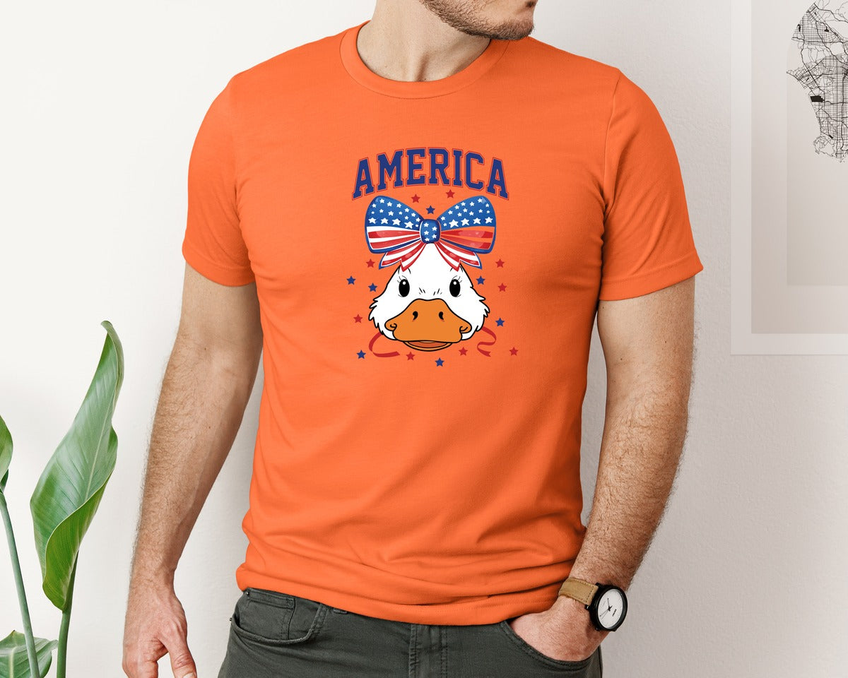 brand:Bella Canvas|color:Orange|America Goose 4Th Of July Goose Graphic T-Shirt
