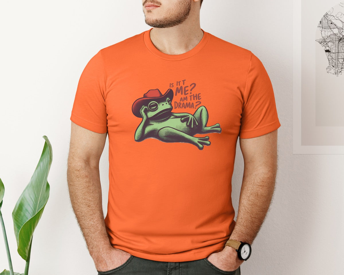 brand:Bella Canvas|color:Orange|Drama Frog Funny Cowboy Aesthetic Graphic T-Shirt