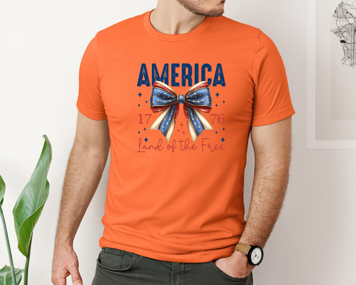 brand:Bella Canvas|color:Orange|America Bow Land Of The Free Graphic T-Shirt