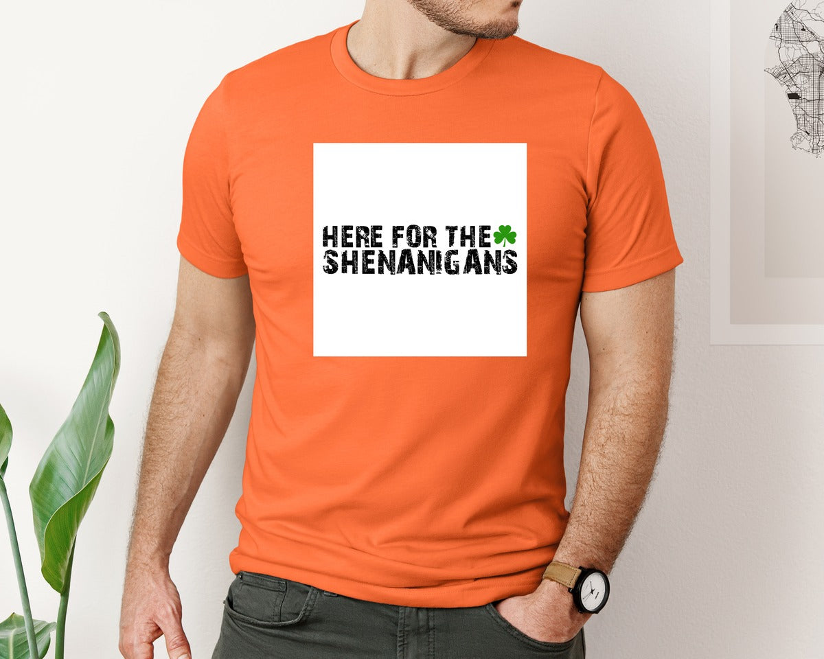 brand:Bella Canvas|color:Orange|Here For The Shenanigans 15 Graphic T-Shirt