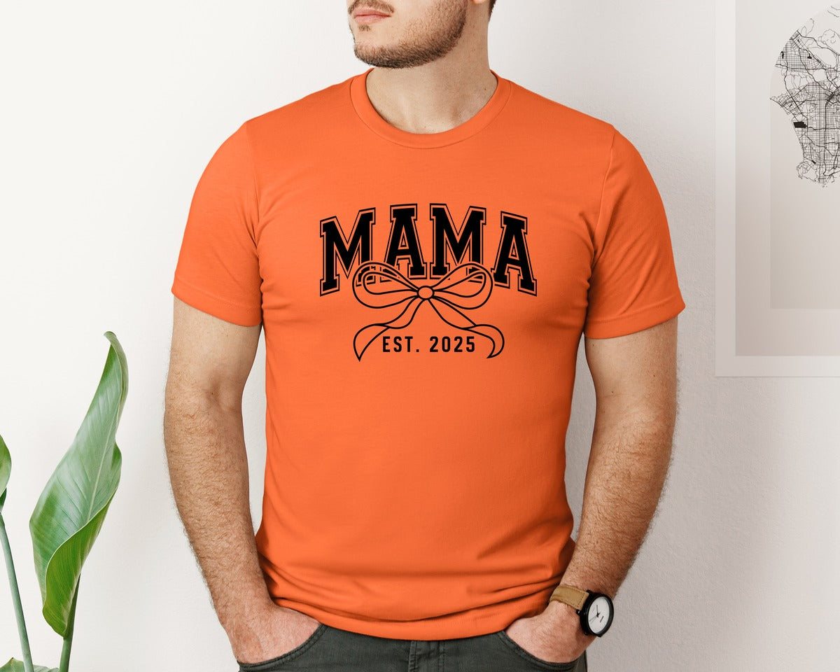 brand:Bella Canvas|color:Orange|Mama Bow Varsity Graphic T-Shirt