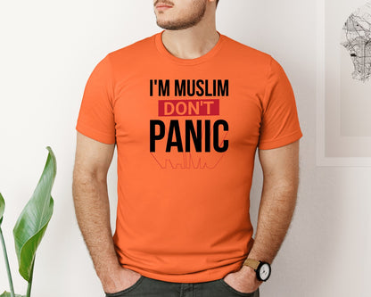 brand:Bella Canvas|color:Orange|Im Muslim Dont Panic Muslim Quote Is Graphic T-Shirt