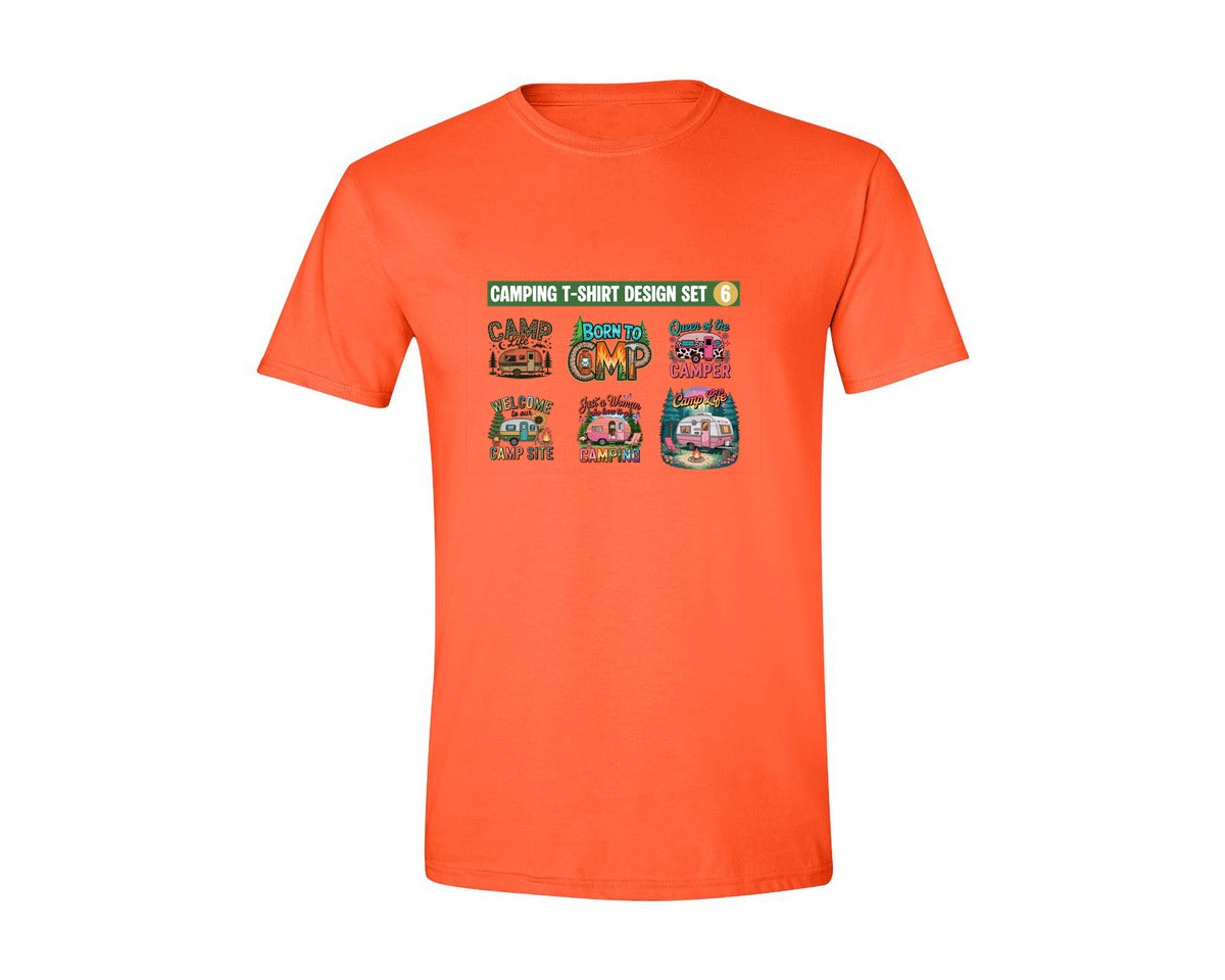 brand:Generic|color:Orange|Retro Camping T Shirt Design Pack Graphic T-Shirt
