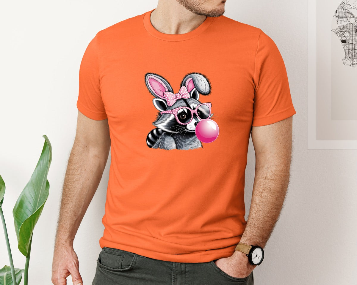 brand:Bella Canvas|color:Orange|Cute Raccoon With Glasses Bubble Gum 6 Graphic T-Shirt