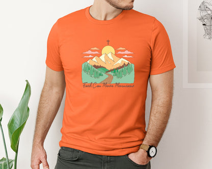 brand:Bella Canvas|color:Orange|Faith Can Move Mountains Christian Quote 2 Graphic T-Shirt