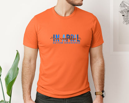brand:Bella Canvas|color:Orange|In April We Wear Blue Autism Awareness 17 Graphic T-Shirt