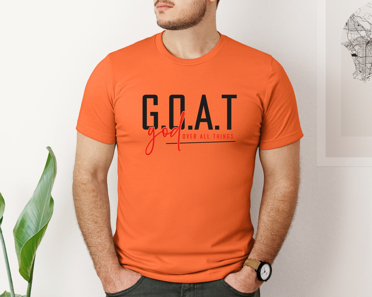 brand:Bella Canvas|color:Orange|God Over All Things Shirt Design Graphic T-Shirt