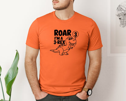 brand:Bella Canvas|color:Orange|3 Rex Dinosaur Birthday Graphic T-Shirt