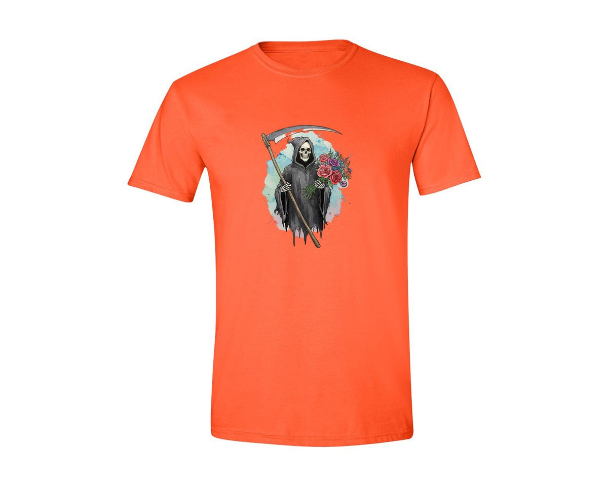 brand:Generic|color:Orange|Grim Reaper With Flowers Gothic Graphic T-Shirt