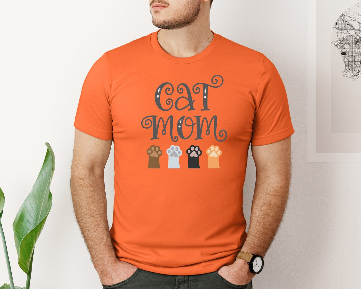 brand:Bella Canvas|color:Orange|Cat Mom Cute Crazy Cat Lady Quote 2 Graphic T-Shirt