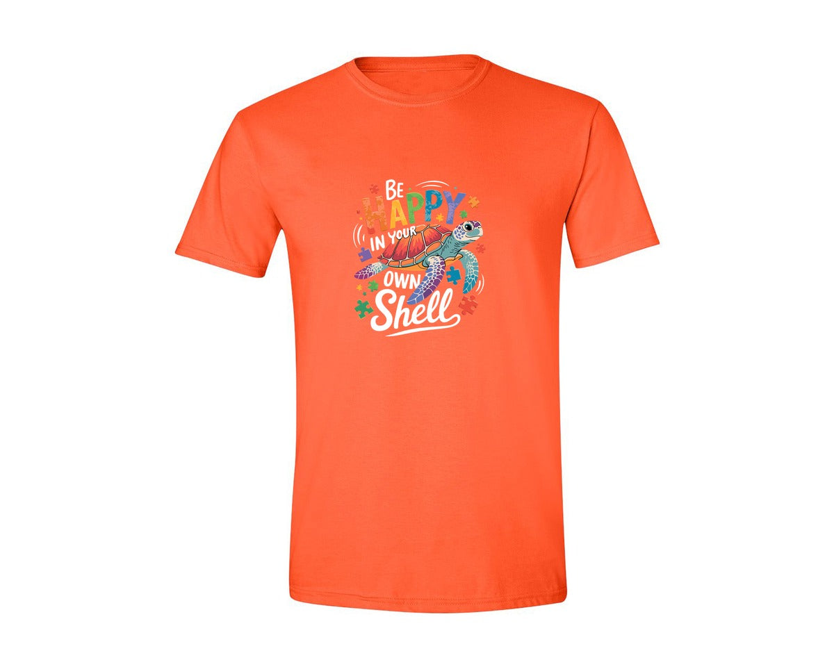 brand:Generic|color:Orange|Be Happy In Your Own Shell Autism Avg Graphic T-Shirt