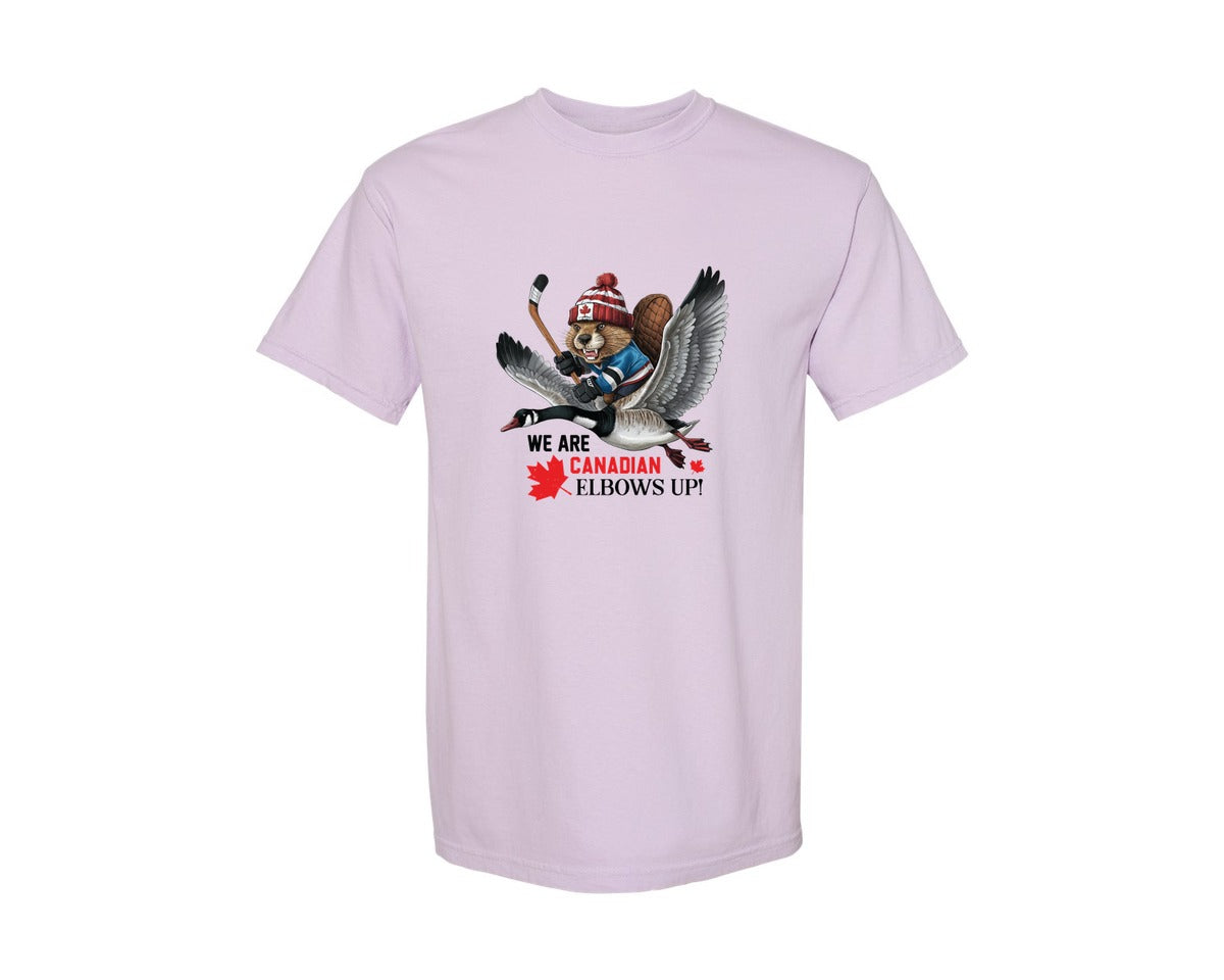 brand:Comfort Colors|color:Orchid|We Are Canada Elbows Up 2 Graphic T-Shirt