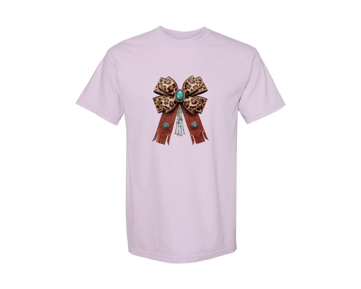brand:Comfort Colors|color:Orchid|Western Leopard Bow Coquette Cowgirl 2 Graphic T-Shirt