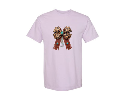 brand:Comfort Colors|color:Orchid|Western Leopard Bow Coquette Cowgirl 2 Graphic T-Shirt