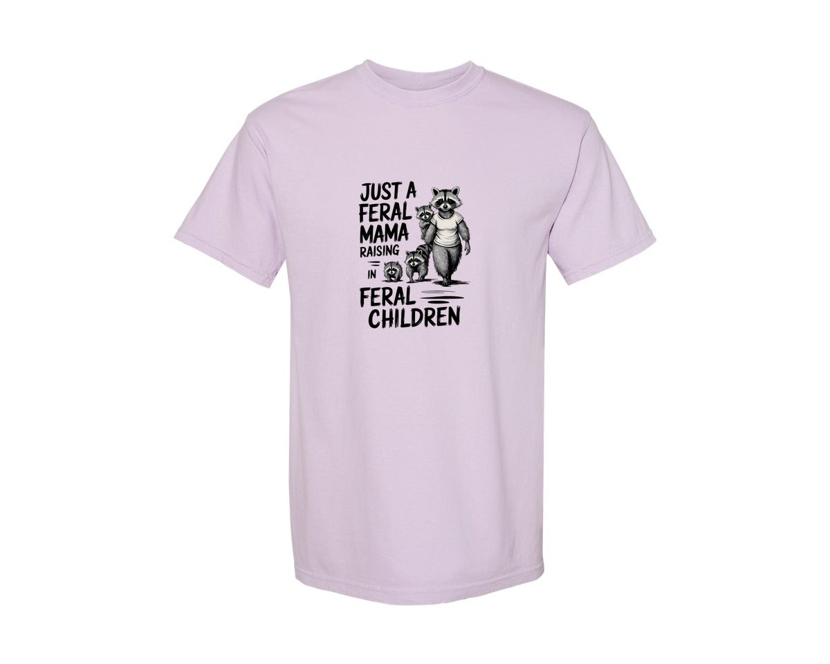 brand:Comfort Colors|color:Orchid|Funny Mothers Day Raccoon Mama Tired Graphic T-Shirt