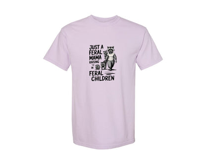 brand:Comfort Colors|color:Orchid|Funny Mothers Day Raccoon Mama Tired Graphic T-Shirt