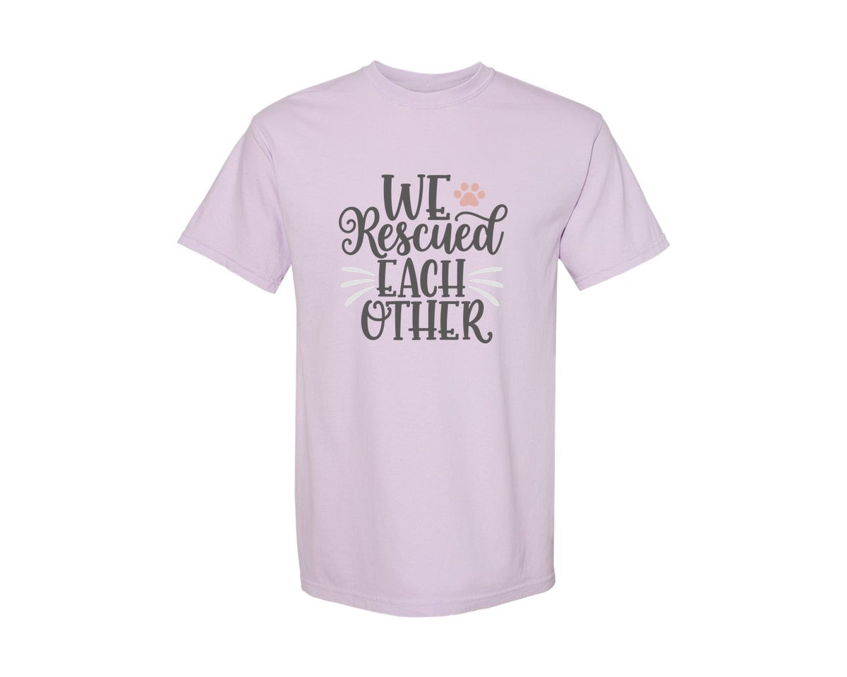 brand:Comfort Colors|color:Orchid|We Rescued Each Other Cute Cat Quote Graphic T-Shirt