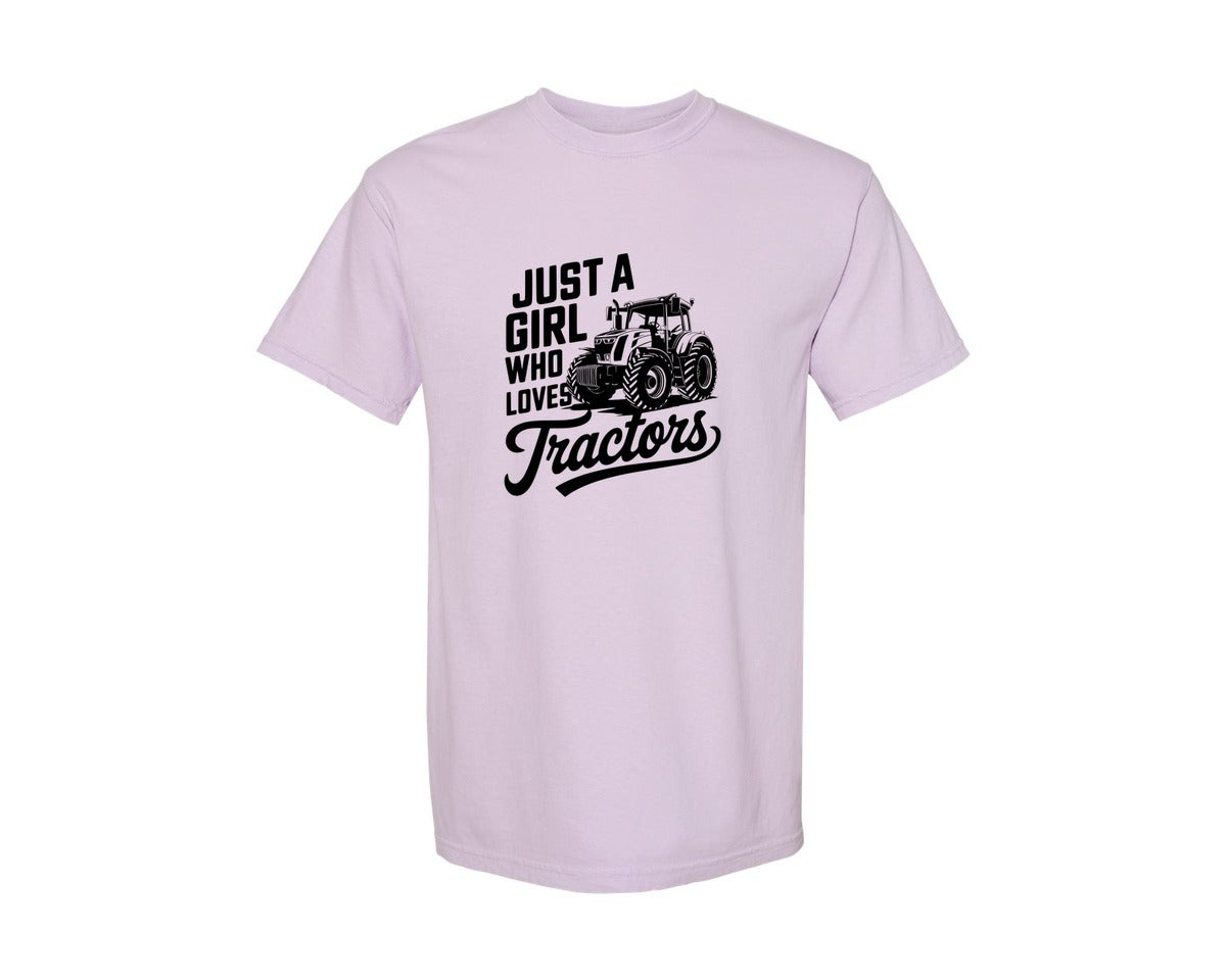 brand:Comfort Colors|color:Orchid|Just A Girl Who Loves Tractors T Shi Graphic T-Shirt