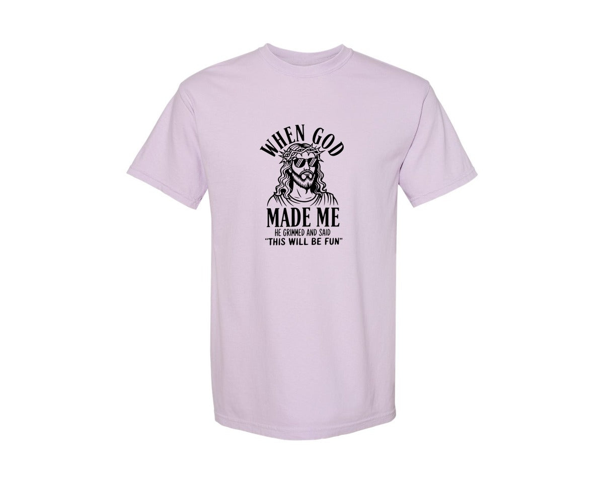 brand:Comfort Colors|color:Orchid|God Humor Christian Faith Graphic T-Shirt
