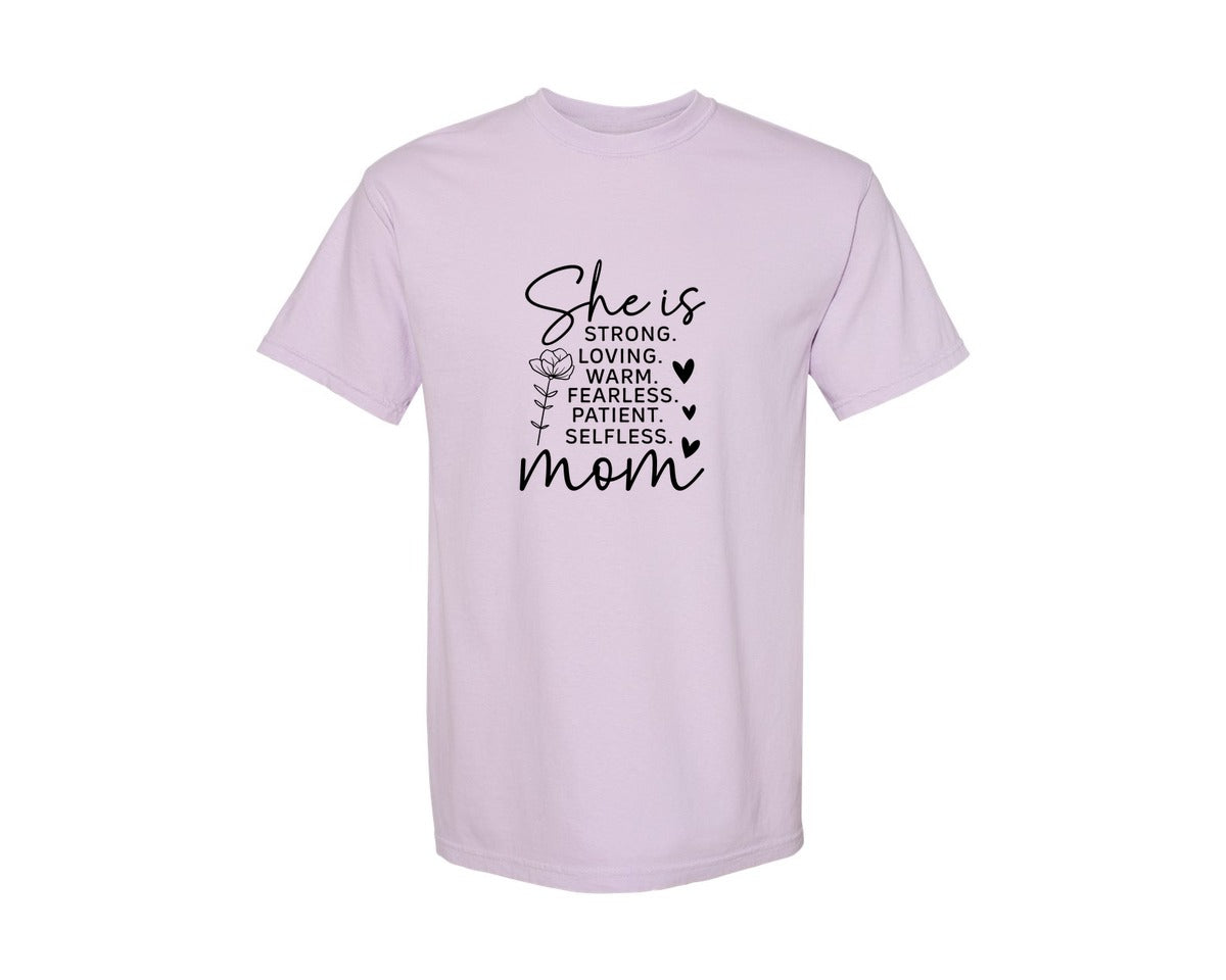 brand:Comfort Colors|color:Orchid|She Is Strong Loved Mama Graphic T-Shirt
