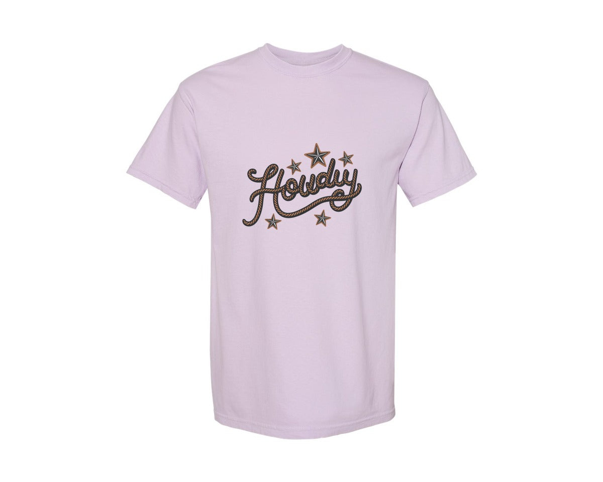 brand:Comfort Colors|color:Orchid|Howdy Western Cowboy Rope Graphic T-Shirt