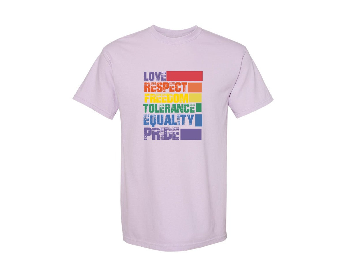 brand:Comfort Colors|color:Orchid|Love Respect Freedom Tolerance Equality 10 Graphic T-Shirt
