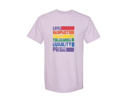 brand:Comfort Colors|color:Orchid|Love Respect Freedom Tolerance Equality 10 Graphic T-Shirt